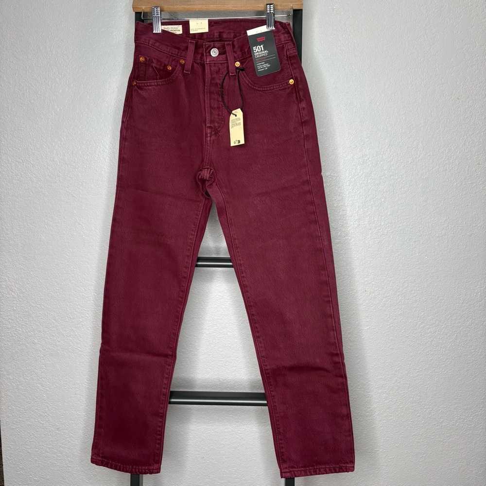 NWT Levi’s 501 90’s Mid Rise Straight Leg Burgundy/Red Jeans 24 x 28